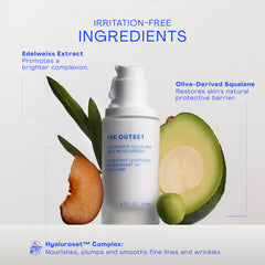 The Outset Nourishing Squalane Daily Moisturizer ingredient list shows soothing components without fragrance.