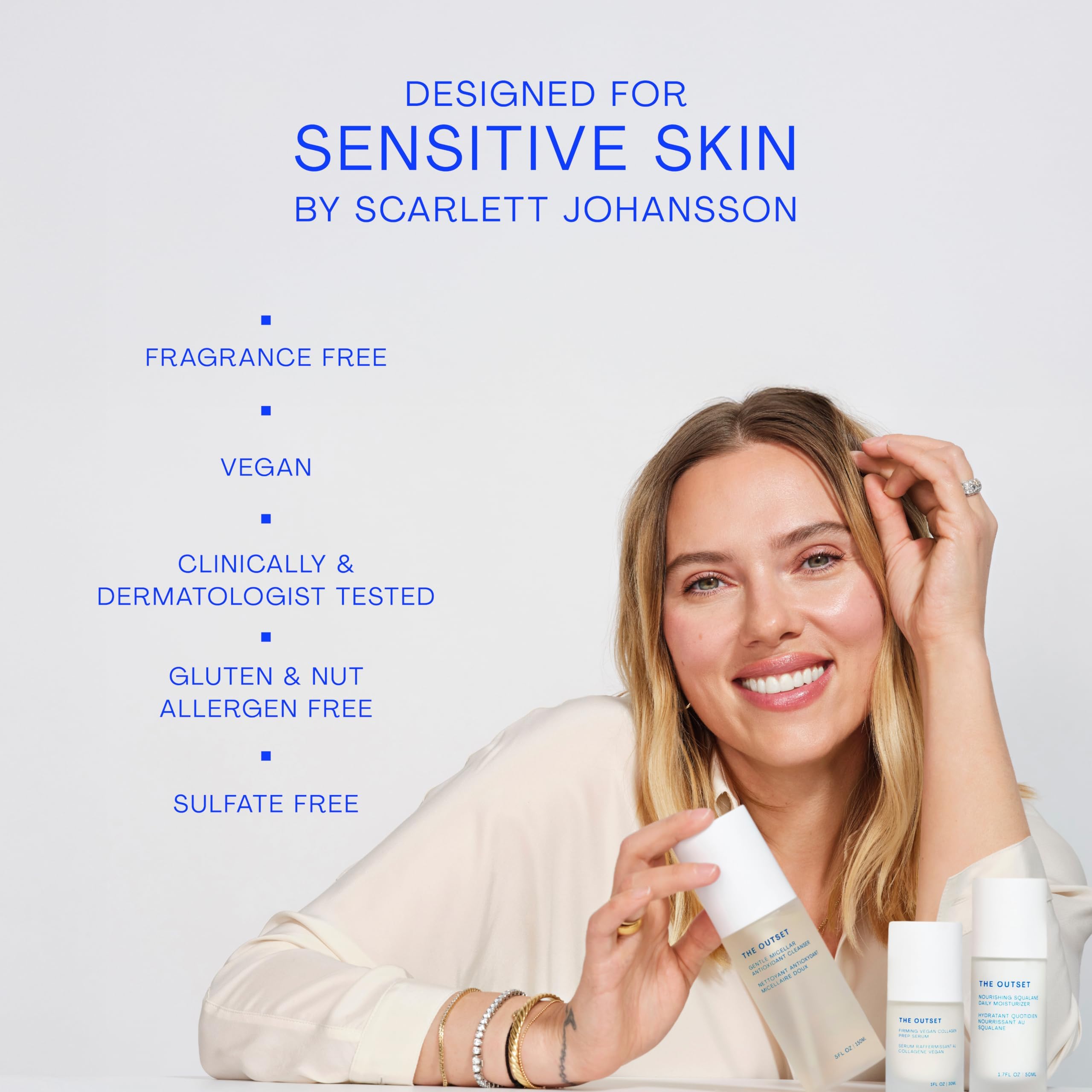 The Outset Purifying Blue Clay Mask all skin types suitability is highlighted on packaging.