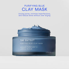 The Outset Purifying Blue Clay Mask application spread demonstrates gentle detox for pores.