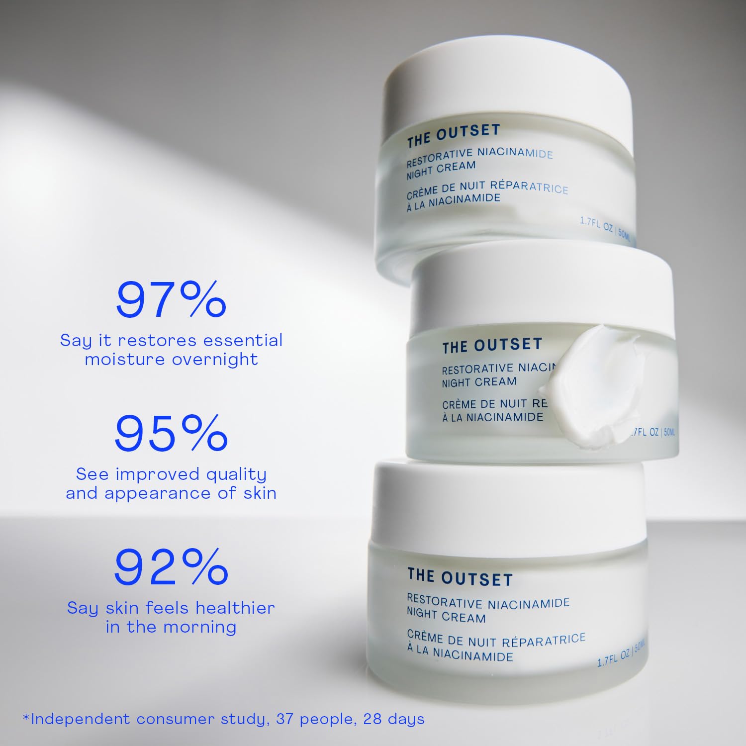 Etiqueta sin fragancia de The Outset Restorative Niacinamida y Bakuchiol para piel sensible.