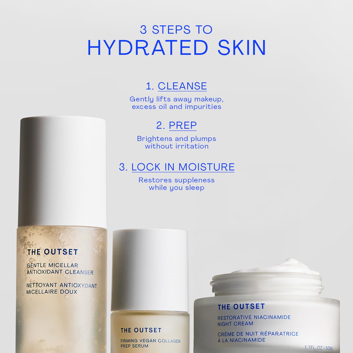 The Outset Restorative Night Cream on a vanity ready for night routine.