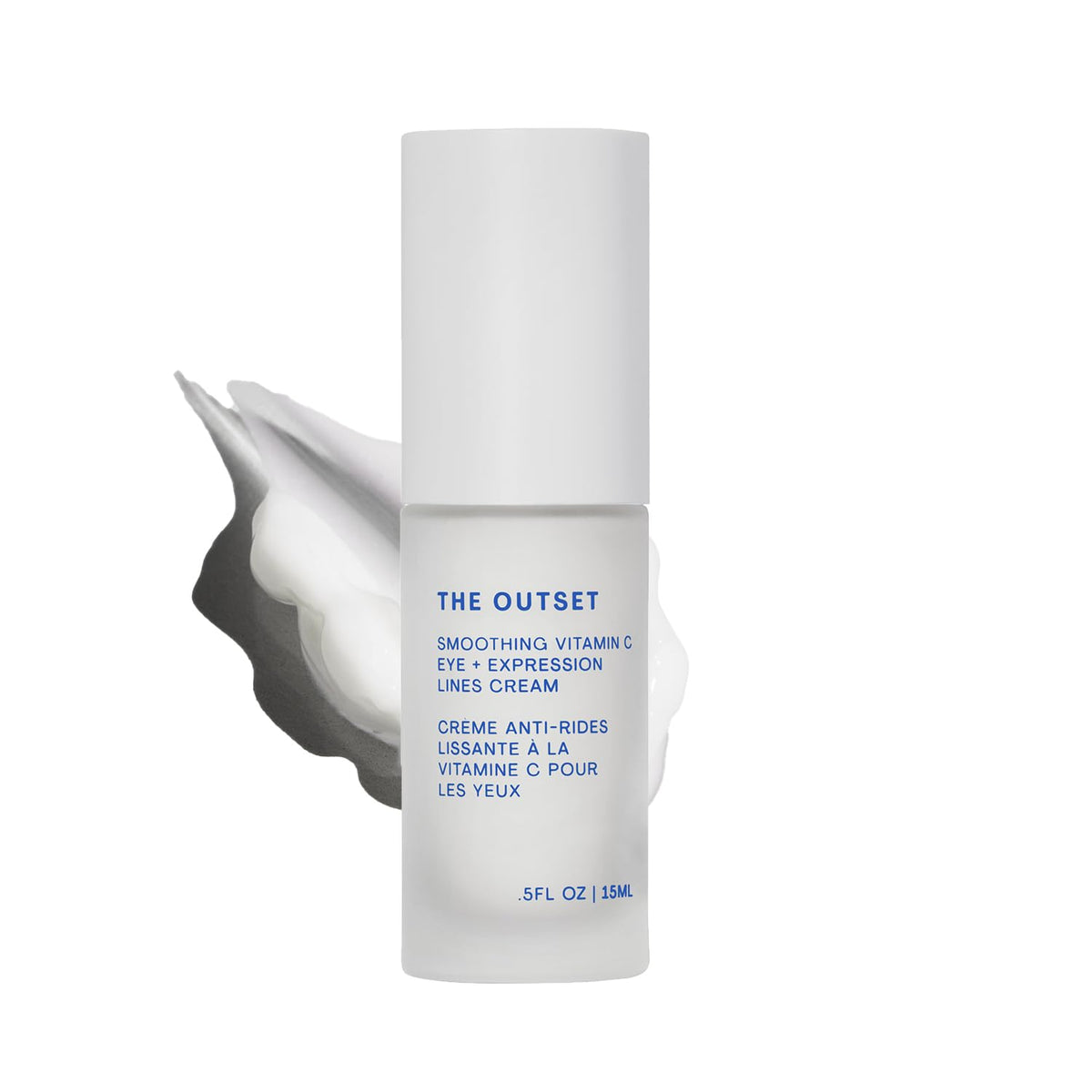 The Outset Vitamin C smoothing eye cream tube with brightening formula for sensitive skin.