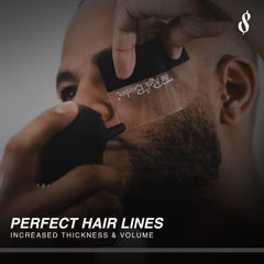 The Rich Barber N'Hance keratin-infused fibers 25g blend naturally.