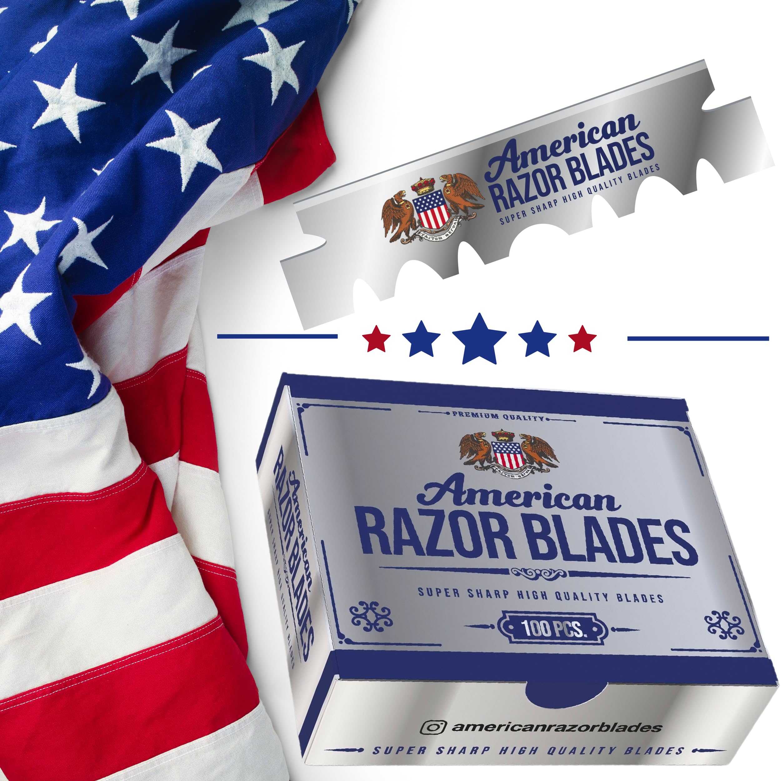The Shave Factory American Razor Blades single-edge blade closeup shows a sharp edge for precise detailing.