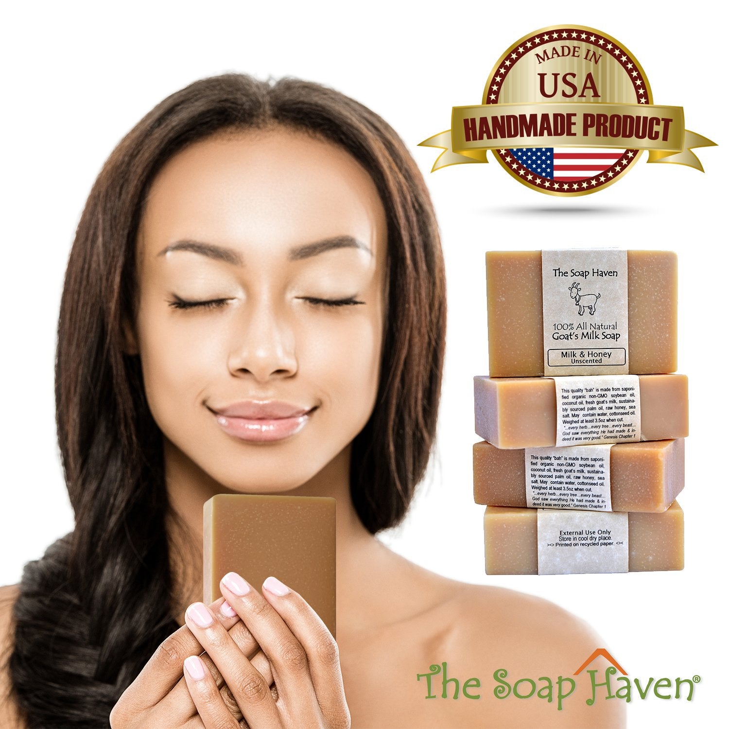 The Soap Haven creamy lather background suggests a smooth cleanse without overpowering scents.