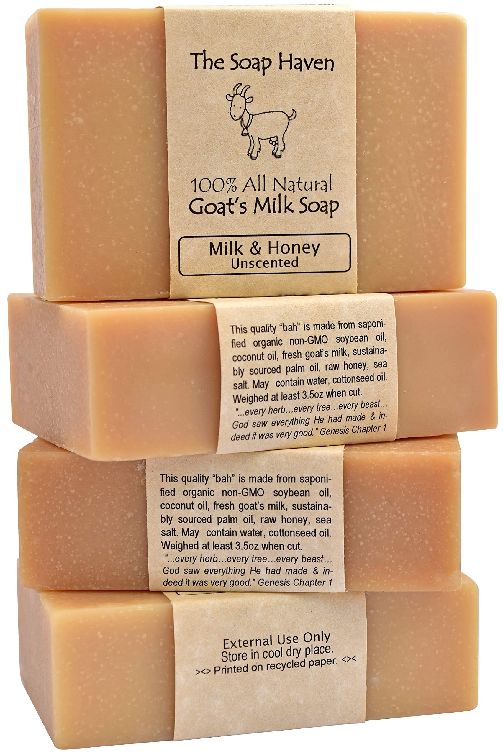 The Soap Haven goat milk honey soap bars pack front view shows gentle cleansing for sensitive skin.