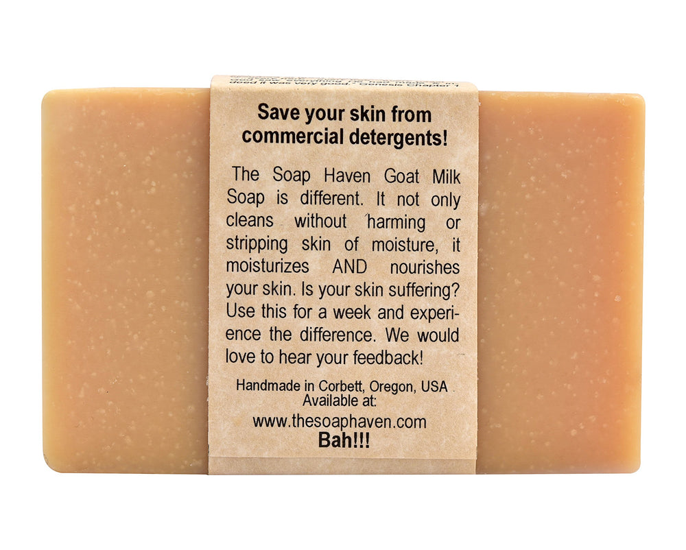 The Soap Haven made-in-USA label closeup confirms handmade craftsmanship and quality ingredients.
