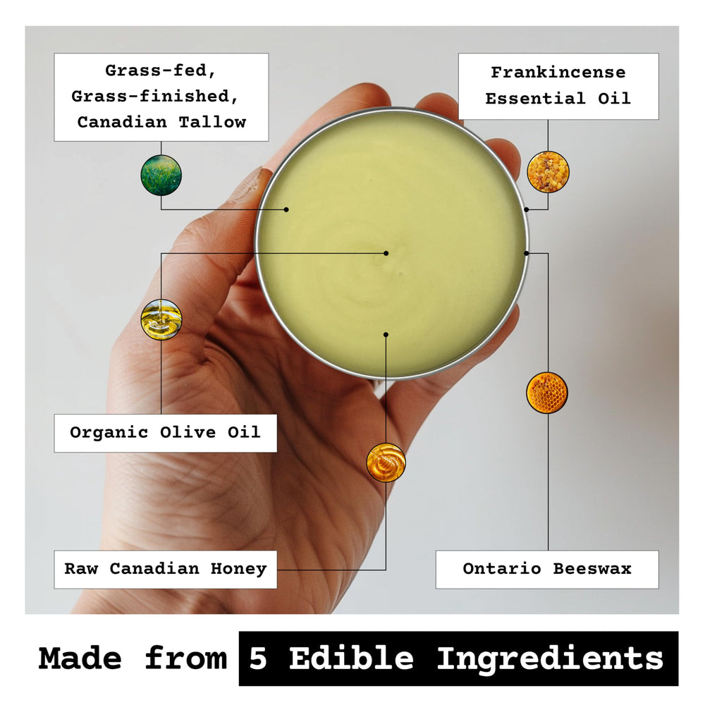 The Tallowed Truth F-Balm Original texture closeup highlights dense, non-greasy moisture