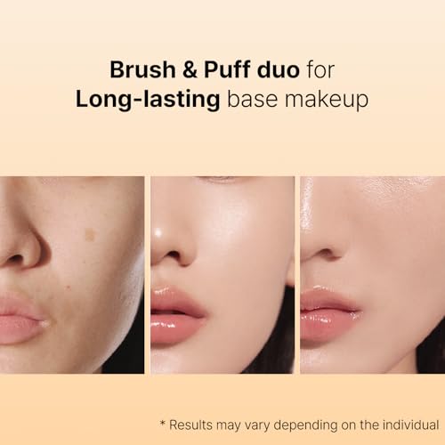 The Tool Lab All Day Fitting Duo flat-top brush achieves precise blending and smooth coverage.