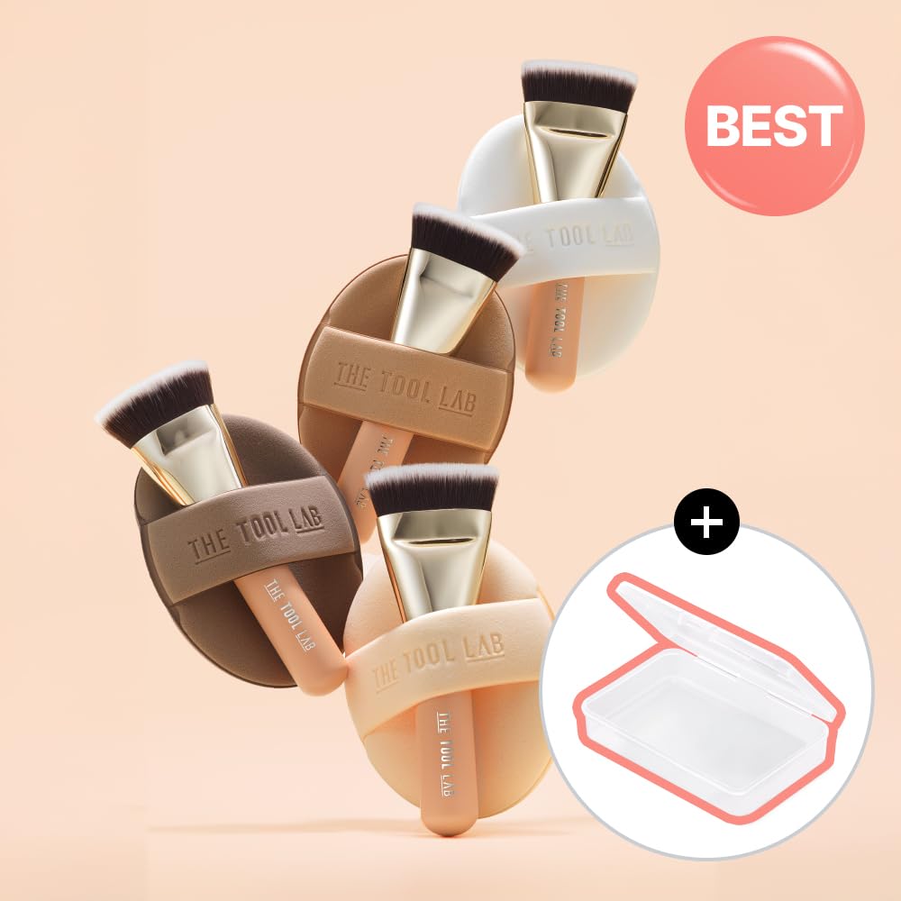 Sponge and brush duo designed for long-lasting base makeup wear.