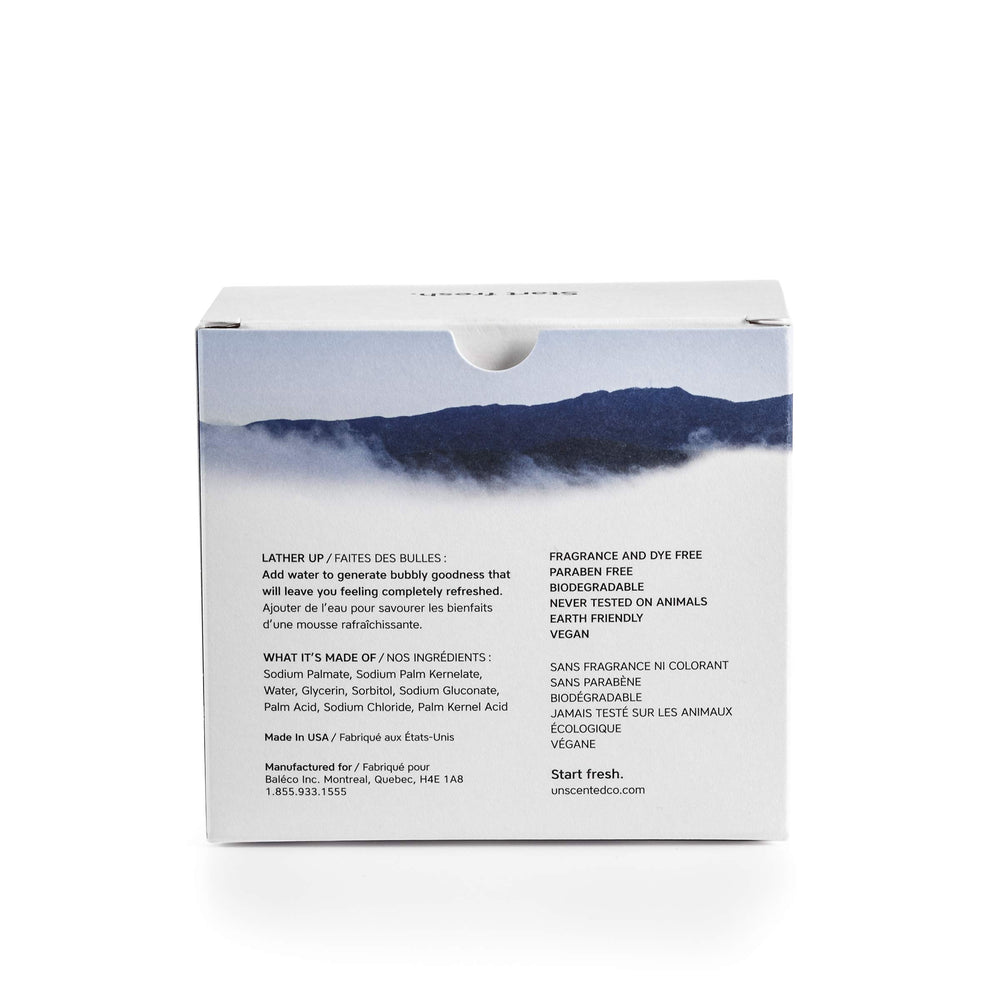 The Unscented Company unscented soap bar close-up foam demonstrates creamy lather with no fragrance.