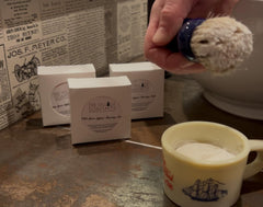 The Village Soapsmith Old Spice shaving soap lather forms smoothly for a comfortable shave