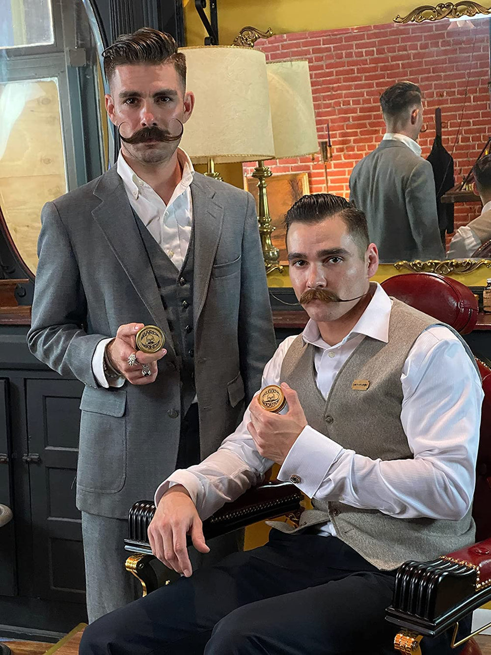 THE VINTAGE GROOMING CO Bare Bones moustache wax in action for easy shaping.
