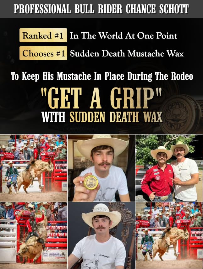 The Vintage Grooming Co Sudden Death wax on handlebar mustache showing firm hold.