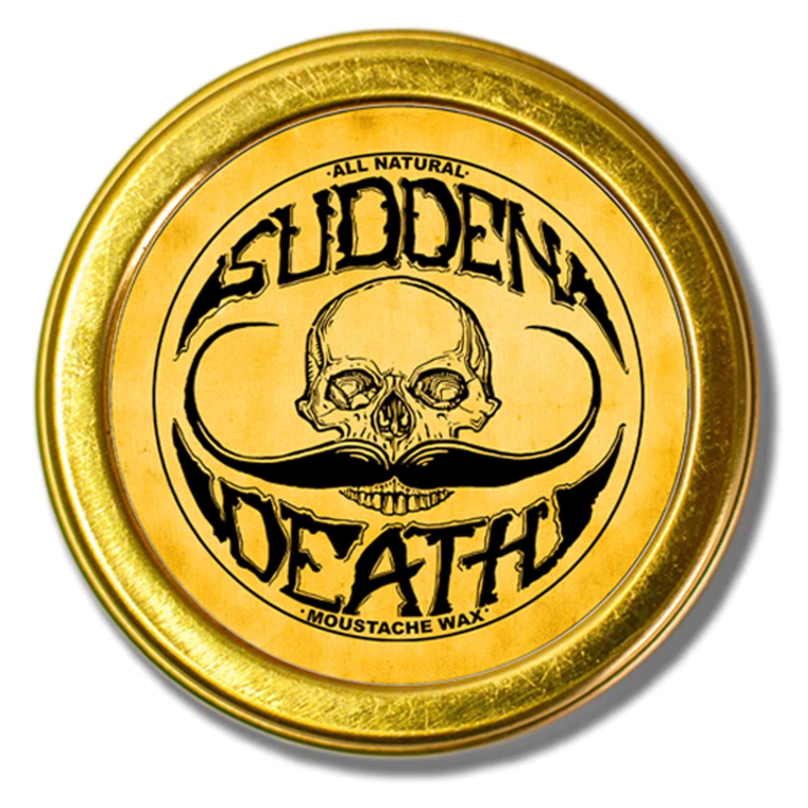 The Vintage Grooming Co Sudden Death wax tin closeup for strong hold.