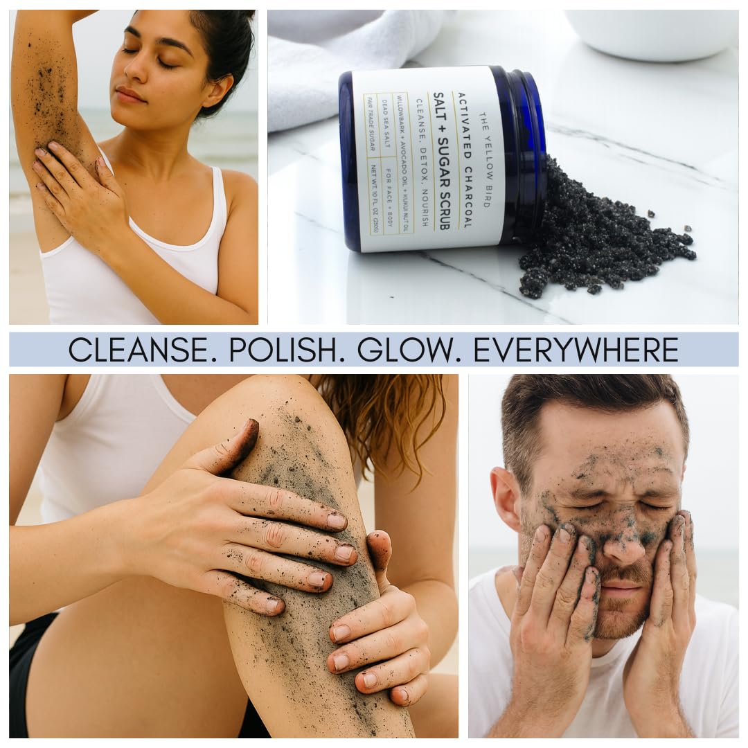 The Yellow Bird Activated Charcoal Armpit Scrub cleanses and preps underarms for smoother skin