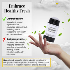 The Yellow Bird activated charcoal visual highlights odor control and freshness.