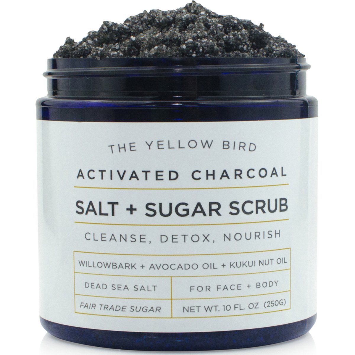 The Yellow Bird Activated Charcoal Face Scrub shows gentle exfoliation for smoother facial skin