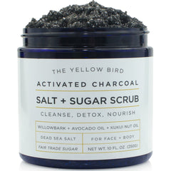 The Yellow Bird Activated Charcoal Face Scrub shows gentle exfoliation for smoother facial skin