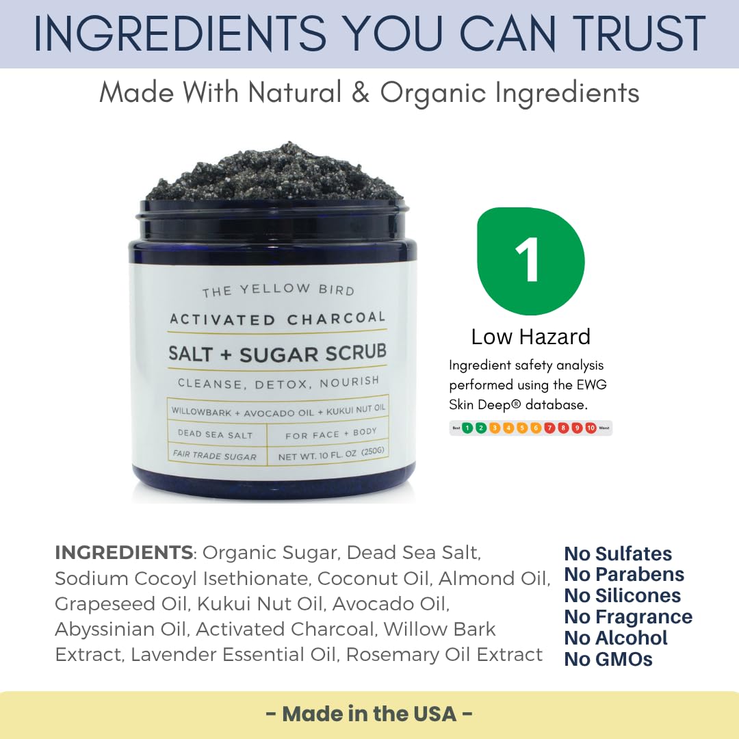 The Yellow Bird Activated Charcoal Feet Scrub softens heels with a refreshing detox