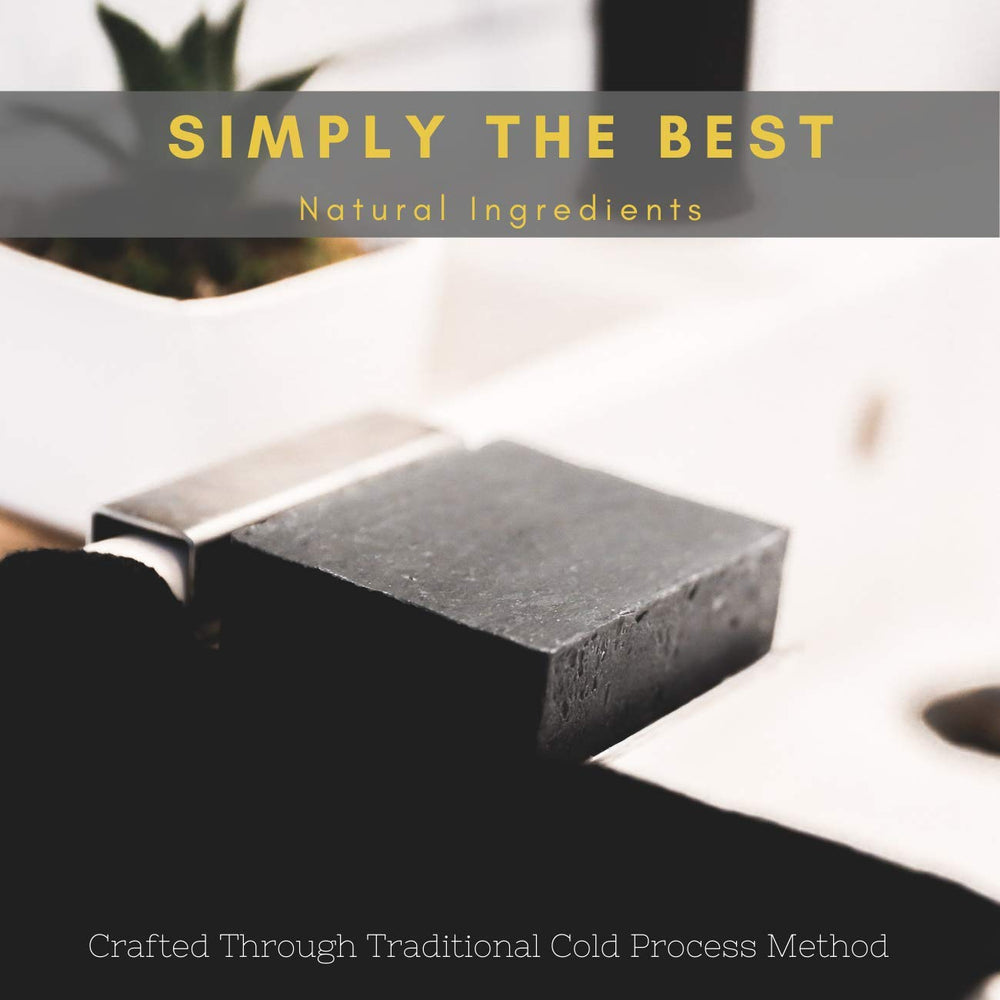 The Yellow Bird Dead Sea Mud Soap Bar with charcoal detoxifies pores.