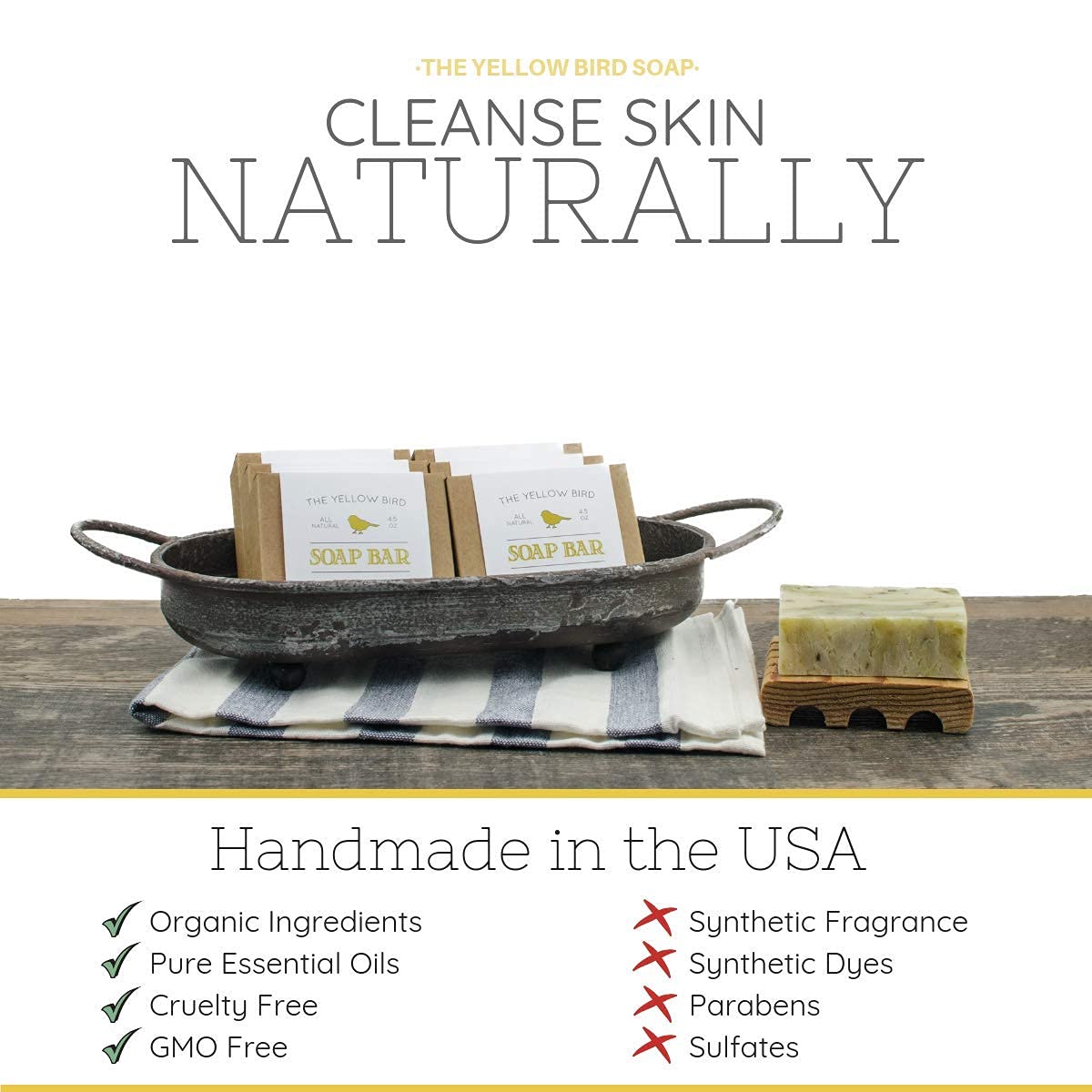 The Yellow Bird Dead Sea Mud Soap Bar suits all skin types for daily use.