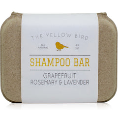 The Yellow Bird solid bar shampoo grapefruit essence closeup for refreshing scalp care.