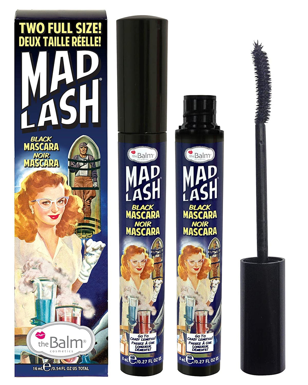 theBalm Mad Lash duo pack shot shows voluminous, smudge-proof lashes for all-day definition.