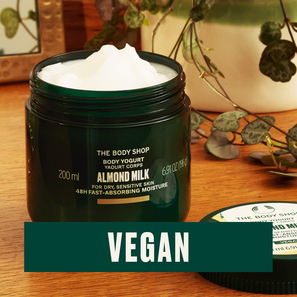 Lightweight gel-cream texture of The Body Shop Almond Milk Body Yogurt glides on without stickiness.