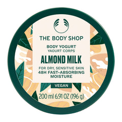 The Body Shop Almond Milk Body Yogurt packaging jar highlighting instant hydration.