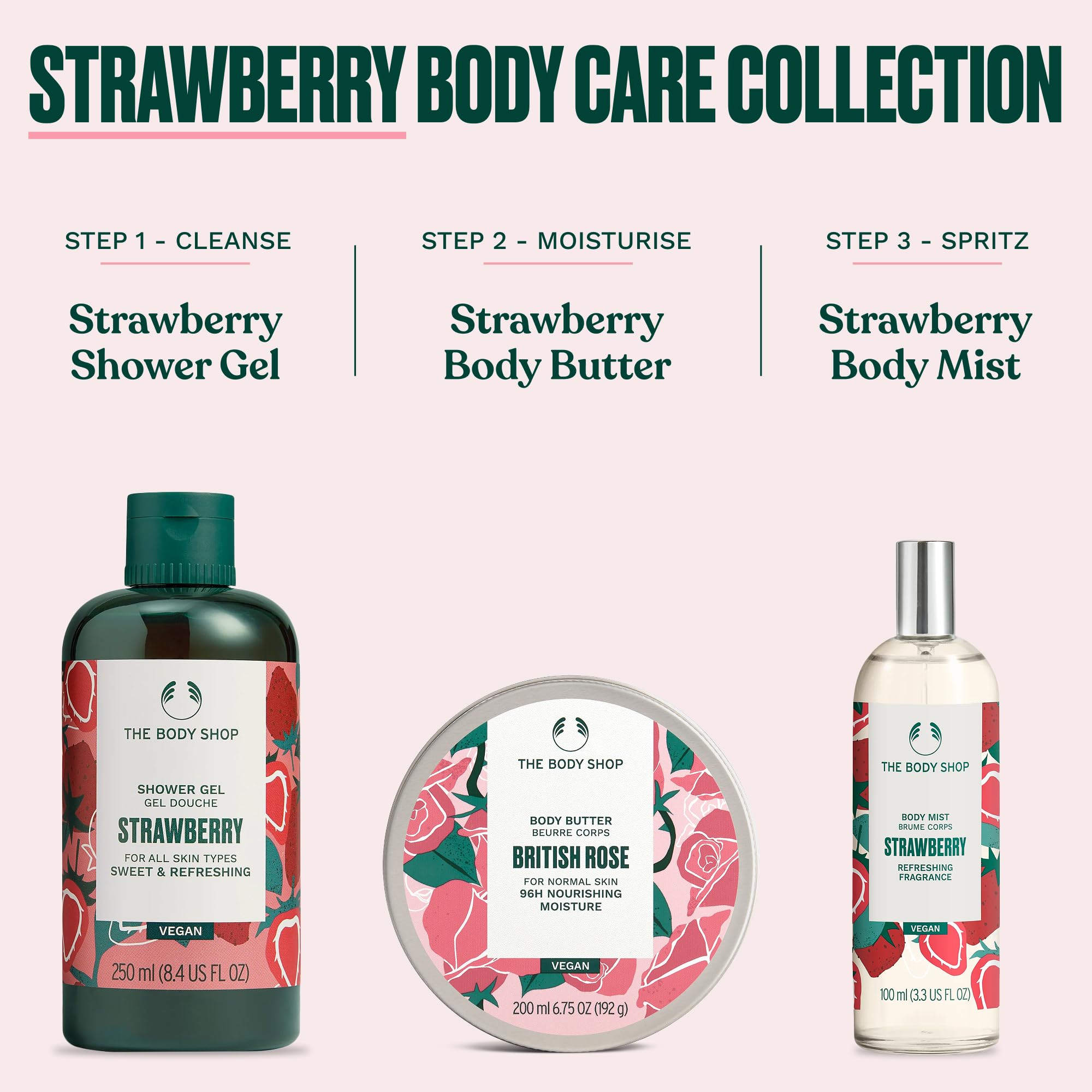 the body shop strawberry body mist daily refresh for everyday use.