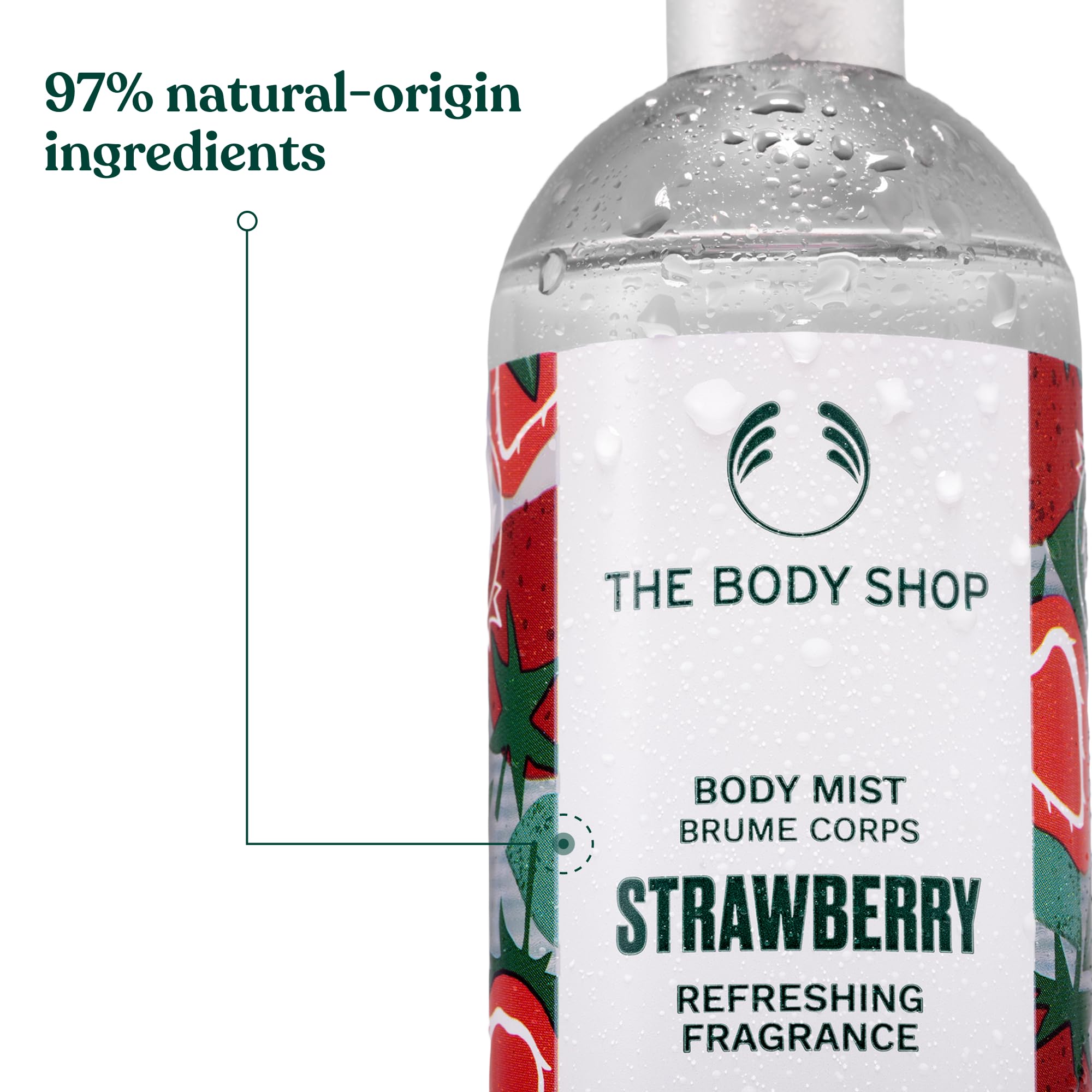 the body shop strawberry body mist ingredient highlight strawberry extract.