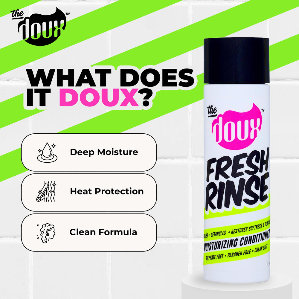 The Doux Fresh Rinse ingredient spotlight on shea butter for hydration.