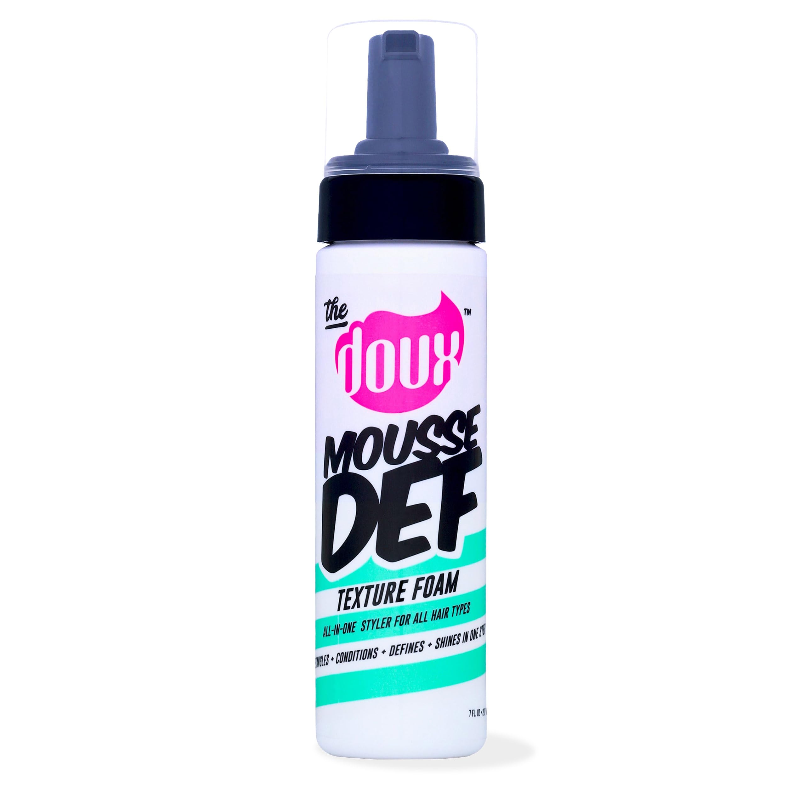The Doux Mousse bottle angled pour for quick styling with flexible hold.