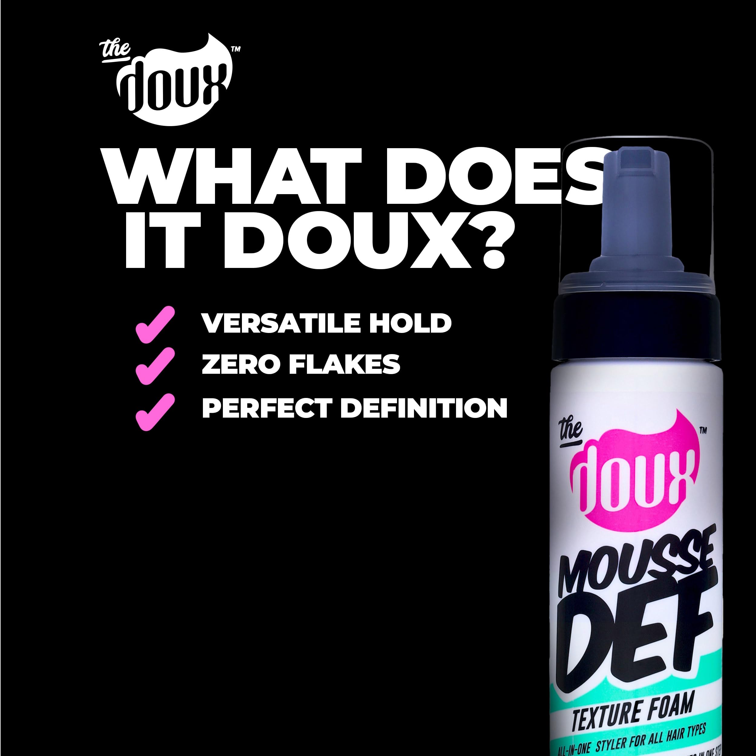 The Doux Mousse glossy finish on styled curls signals shine.