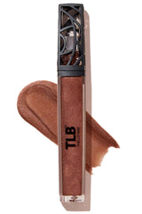 The Lip Bar Extra brown shimmer bottle showcases lightweight, non-sticky gloss with high shine.