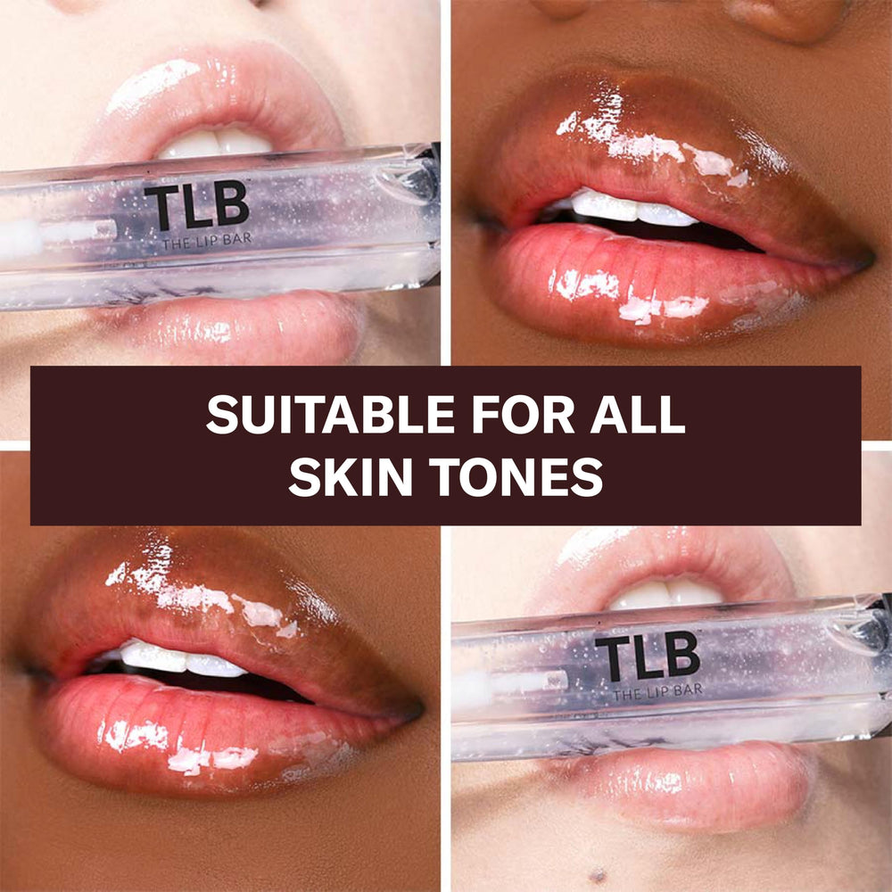 The Lip Bar minimalist clear gloss swatch delivers a sheer wash of shine.