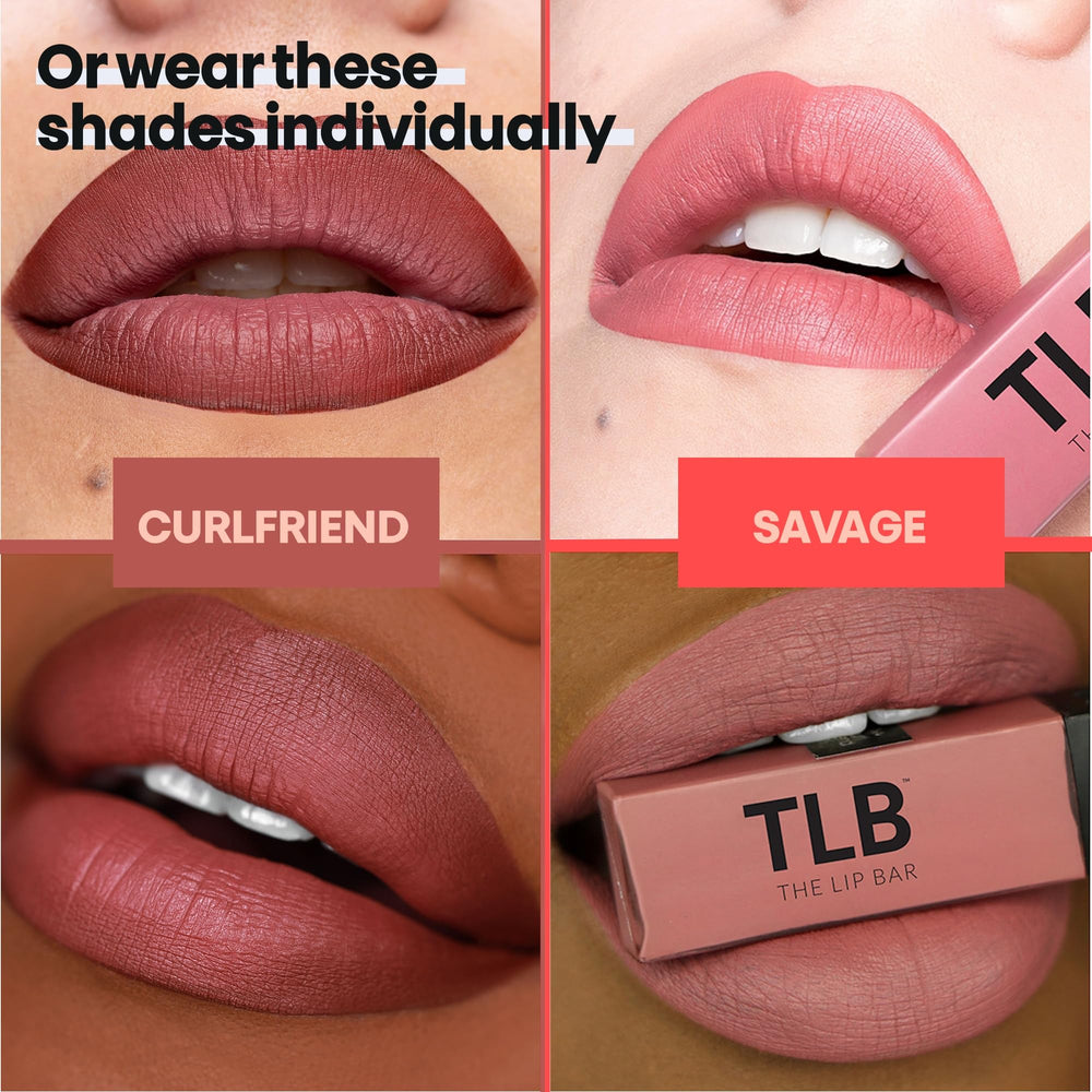 The Lip Bar dual-pack on shelf with vegan formula emphasis