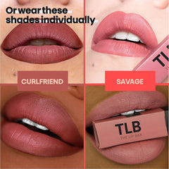 The Lip Bar dual-pack on shelf with vegan formula emphasis