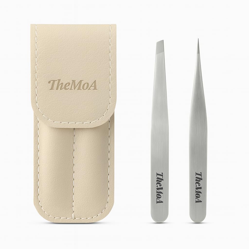 THEMOA precision tweezers pointed tip close-up for precise brow shaping