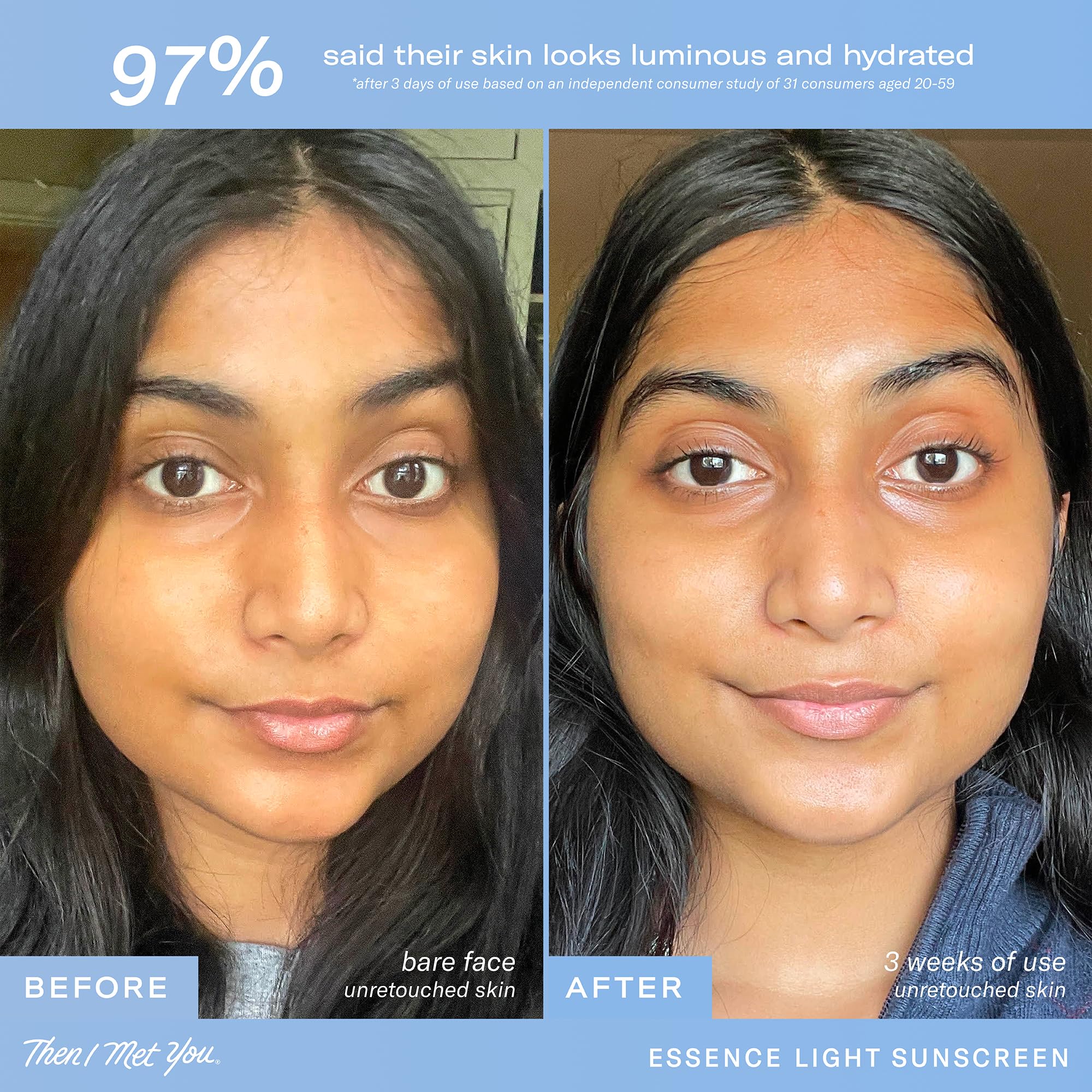 Then I Met You Essence Light Sunscreen application on hand demonstrates easy, quick absorption without sticky residue