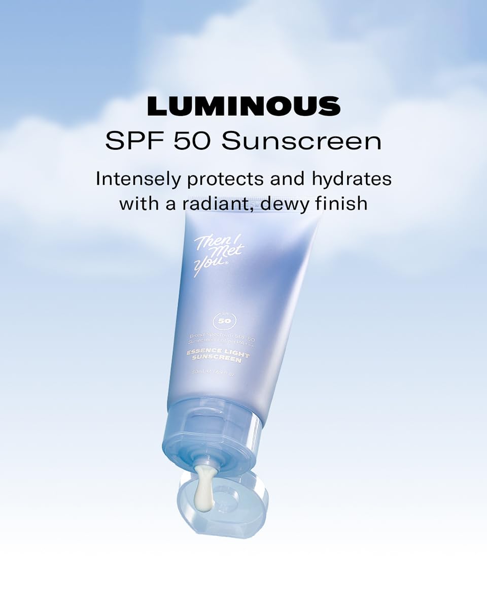 Then I Met You Essence Light Sunscreen ferment-enriched formula on bottle closeup supports hydration
