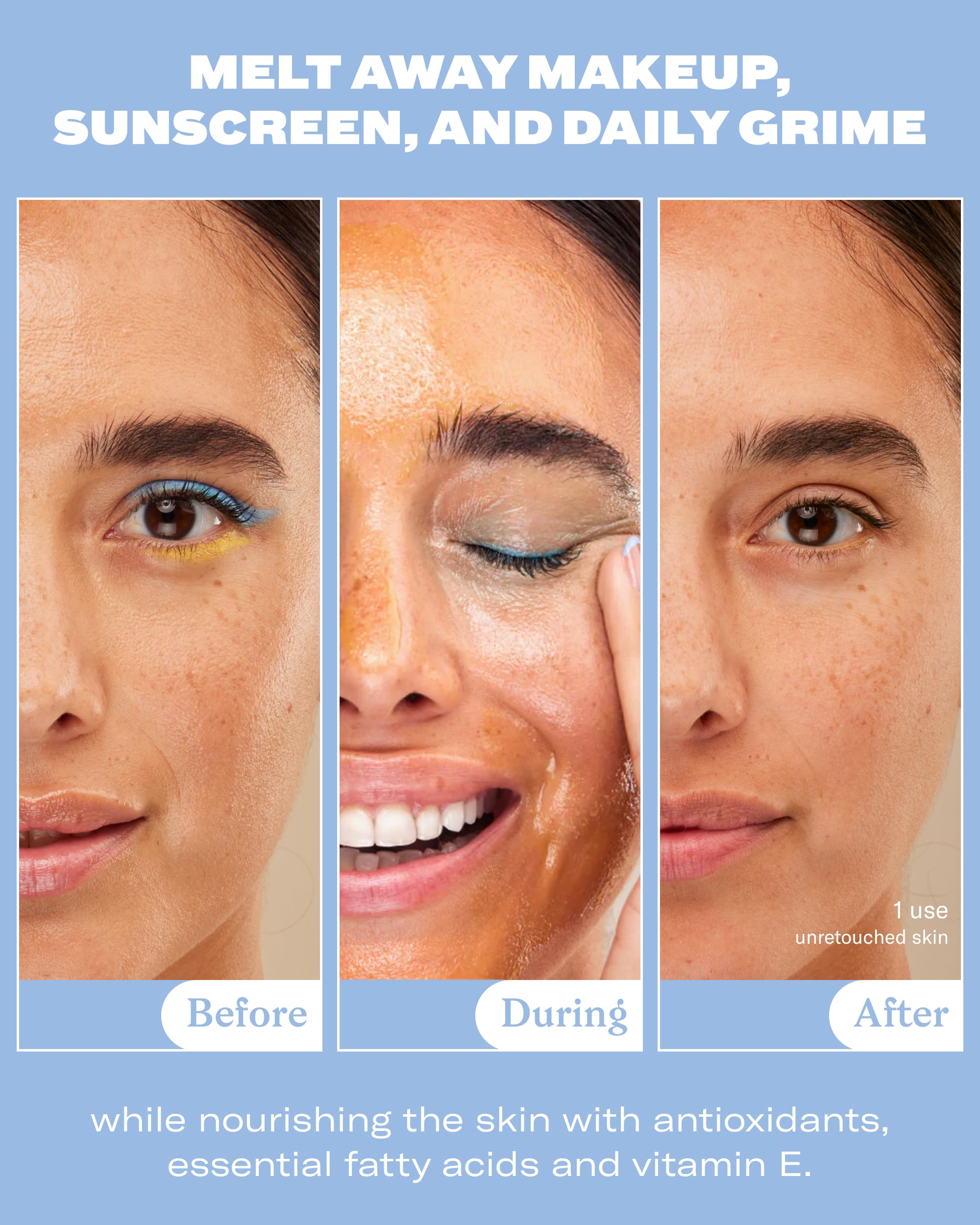 Applying Then I Met You Living Cleansing Balm to remove makeup effortlessly.