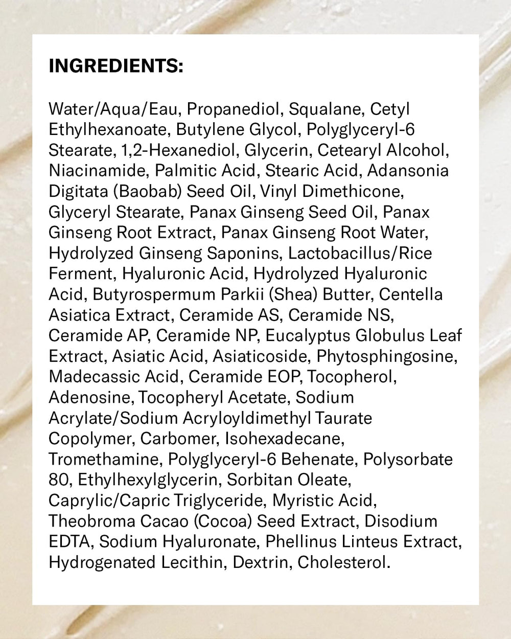Then I Met You Renewing Rich Beauty Cream Quad Ginseng ingredients closeup with ginseng and ceramides