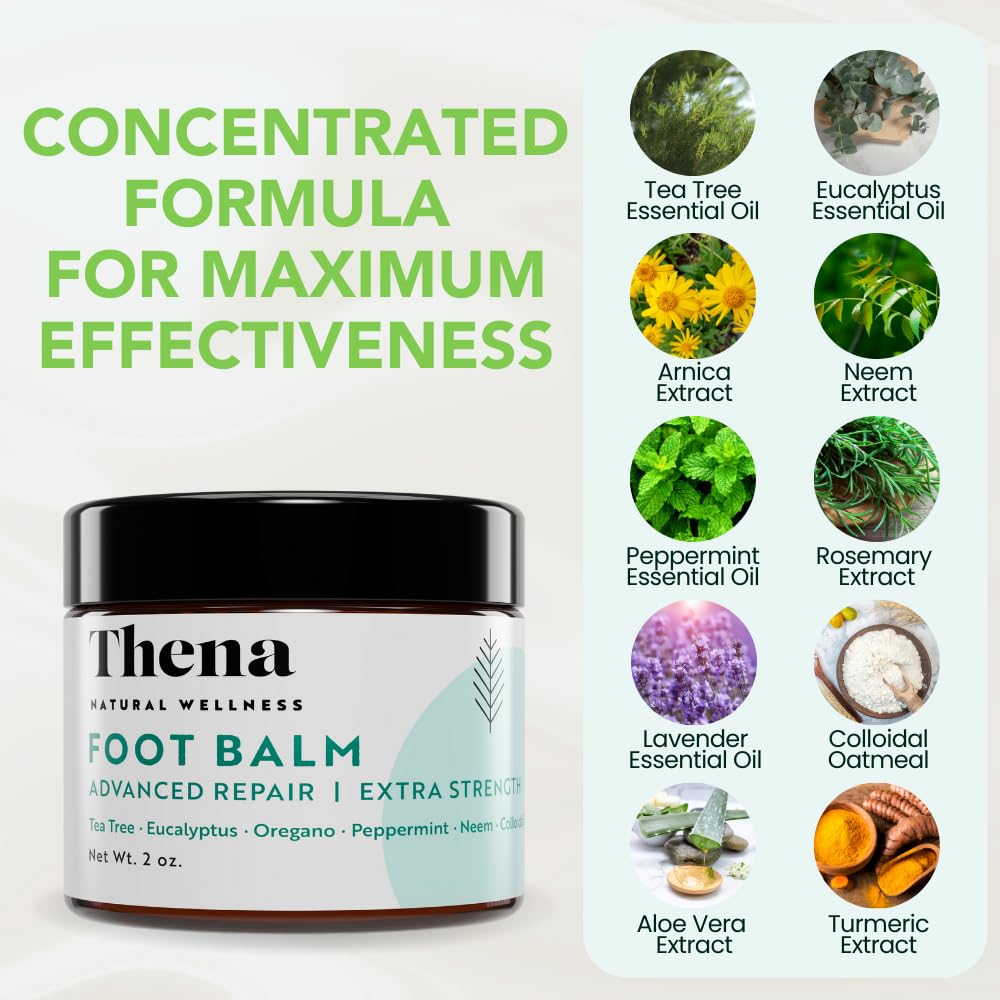 Thena foot cream shown for at-home daily foot care routine.