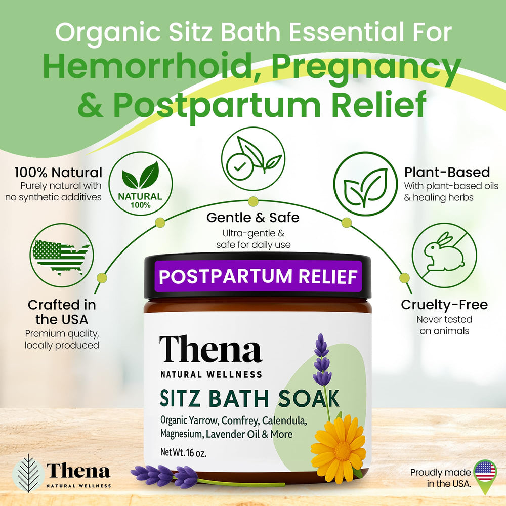 THENA Sitz Bath Soak dissolving epsom salts for quick relief and easy use.