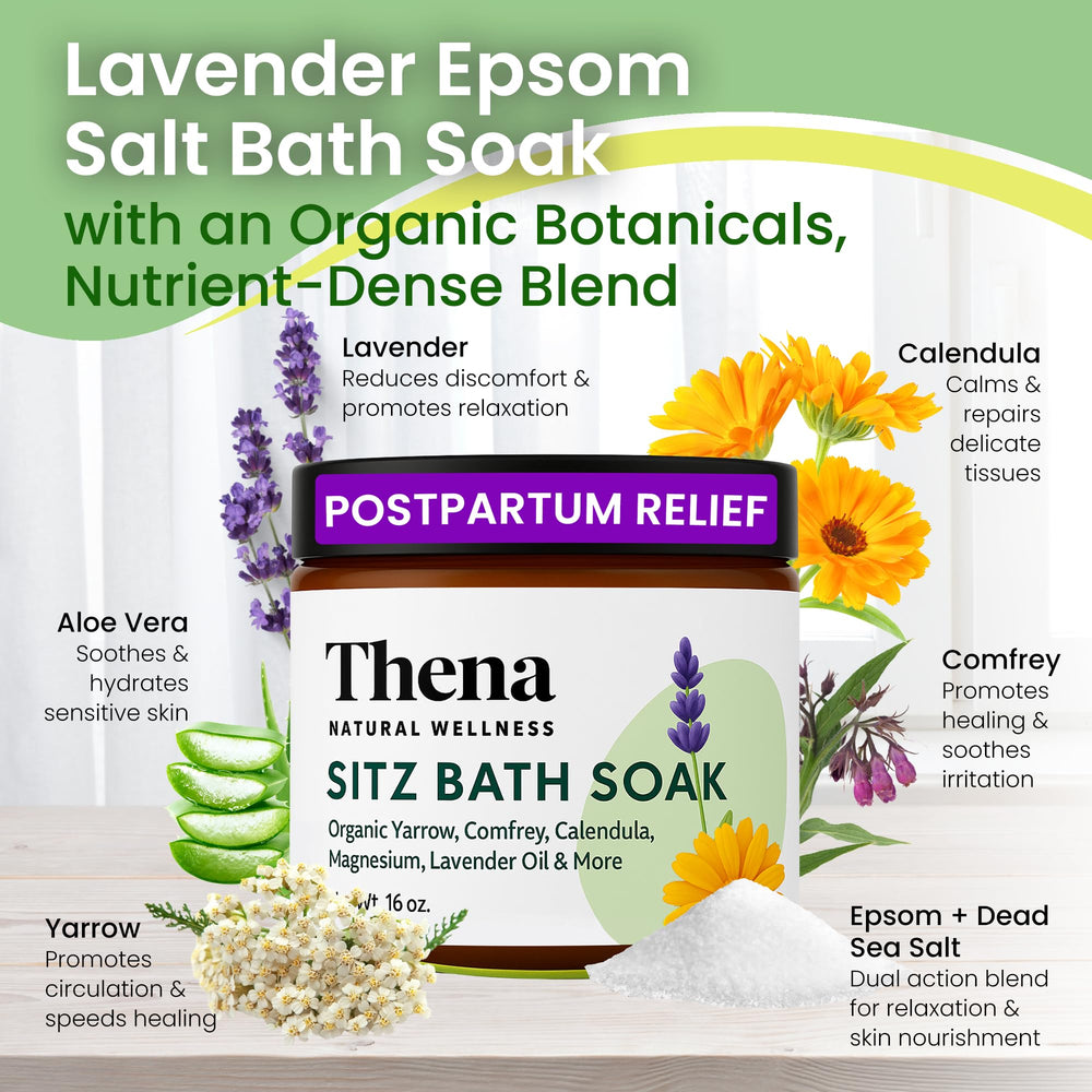 THENA Sitz Bath Soak supports hemorrhoid relief during recovery.