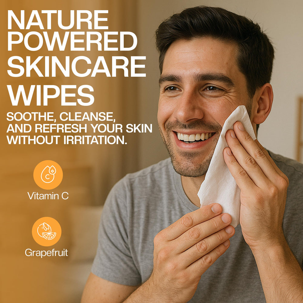 The Nobleman wipes charcoal desk-drawer image conveys quick facial and body refresh.