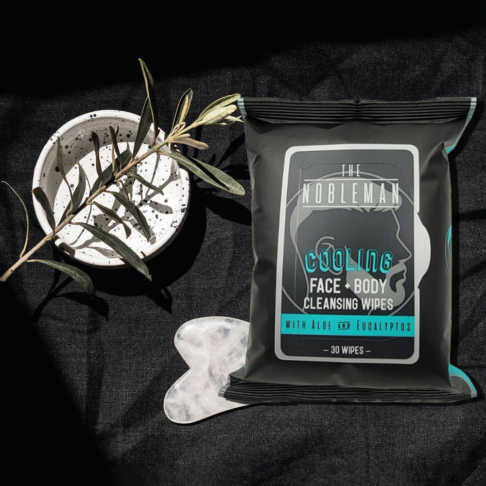 The Nobleman cooling wipes eucalyptus travel-essentials image highlights compact refreshing cleanup on trips.