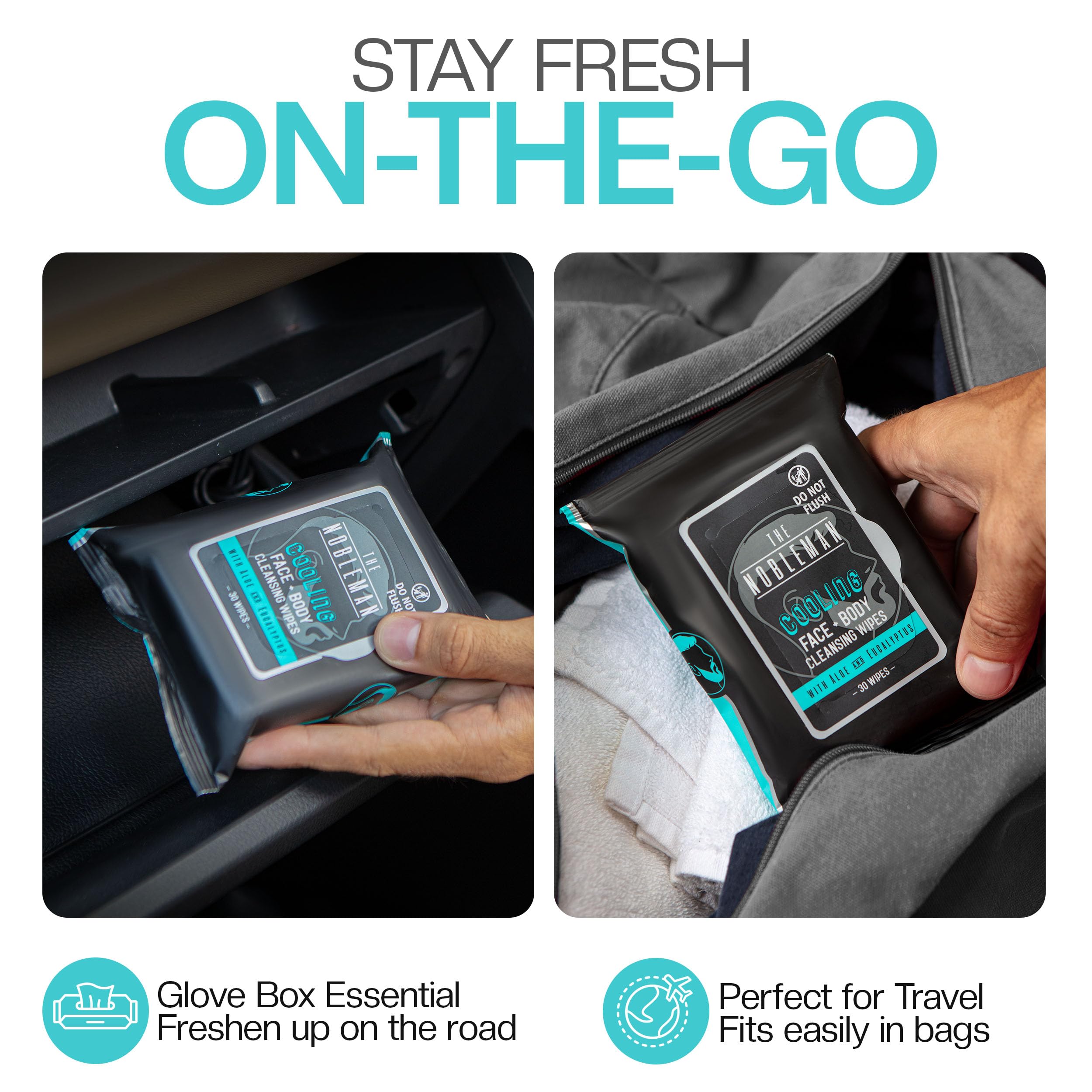 The Nobleman cooling wipes eucalyptus wipe texture highlights soft invigorating feel on skin.